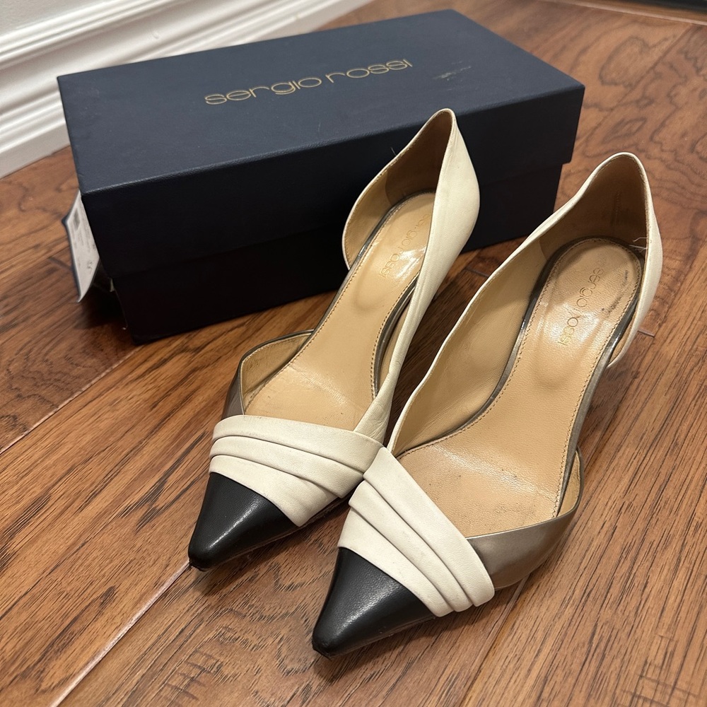 Sergio Rossi metallic tri color leather pump